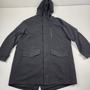 Michael Kors Coat Mens XL Black‎ Hooded Parka Zip Snap Pockets Fishtail Hem MK